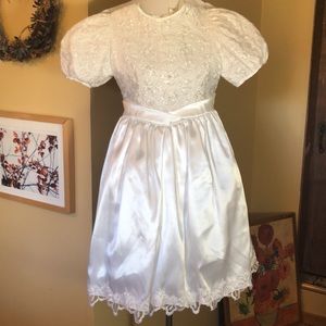 Vtg ANJORDEN size 8 Satin & Lace White Dress USA Made Communion Wedding NEW